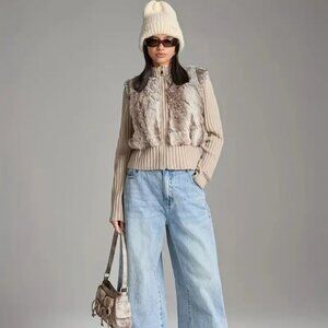 Y2K Knit and Faux Fur Short Jacket Beige